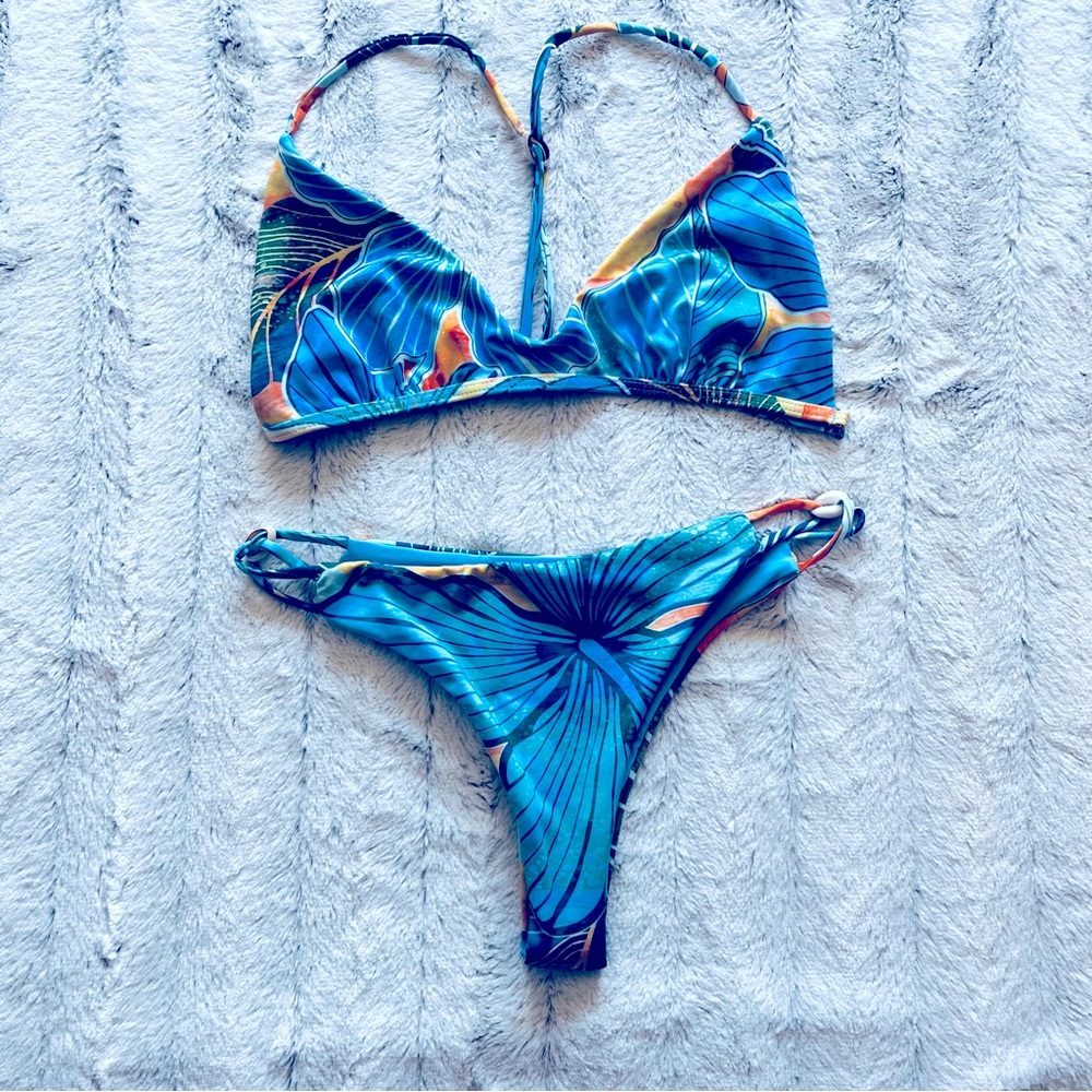 Dakine Blue Tropical Print Triangle Bikini